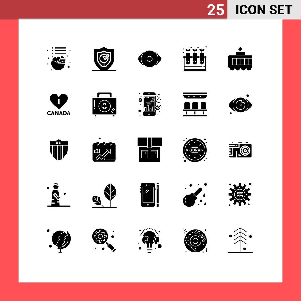 pictogramme ensemble de 25 glyphes solides simples de tubes de tramway eye science lab éléments de conception vectoriels modifiables vecteur