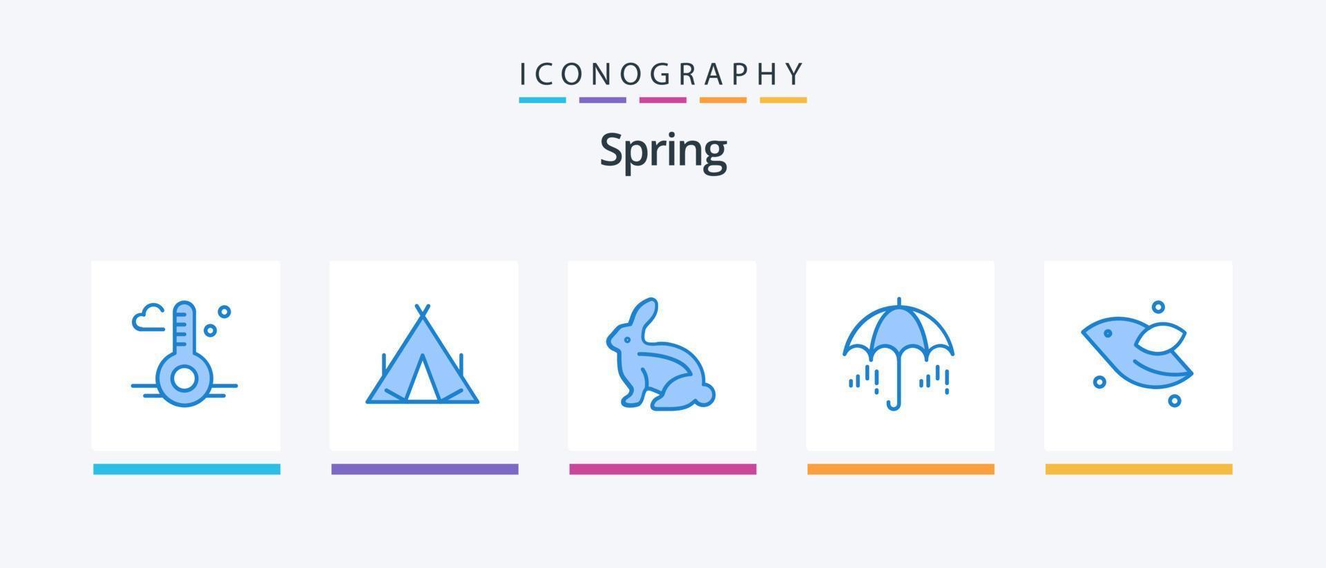 pack d'icônes printemps bleu 5 comprenant un oiseau. printemps. lapin. temps. parapluie. conception d'icônes créatives vecteur