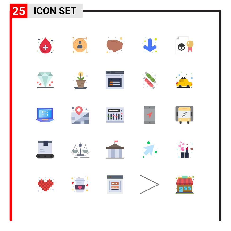 interface mobile couleur plate ensemble de 25 pictogrammes d'études diplôme certificat alimentaire vers le bas éléments de conception vectoriels modifiables vecteur