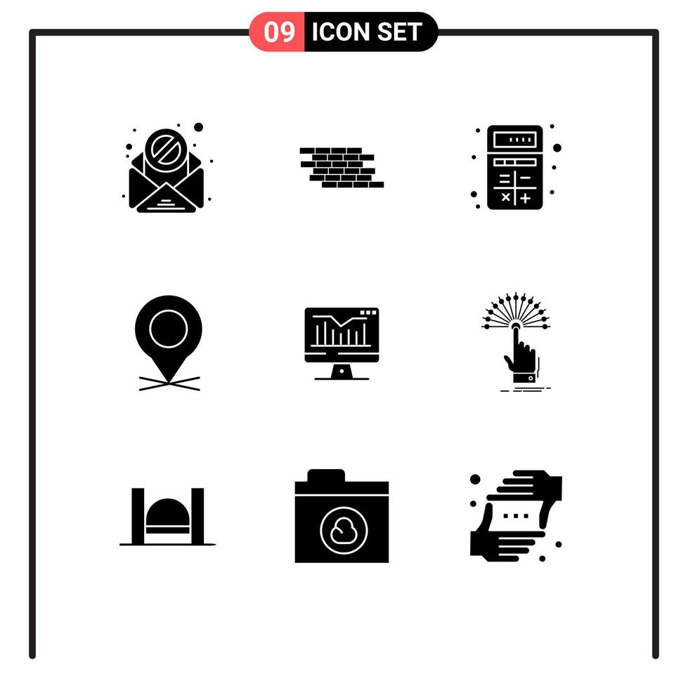 ensemble de 9 glyphes solides vectoriels sur la grille pour pointeur d'ordinateur ajouter des éléments de conception vectoriels modifiables d'interaction de carte vecteur