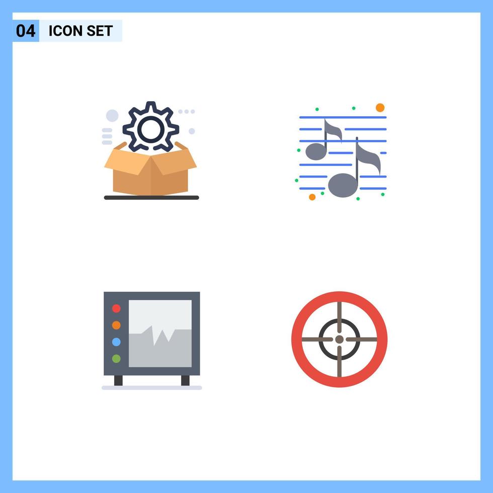 4 icônes plates vectorielles thématiques et symboles modifiables d'éléments de conception vectoriels modifiables de coeur de chanson de réglage de battement de boîte vecteur