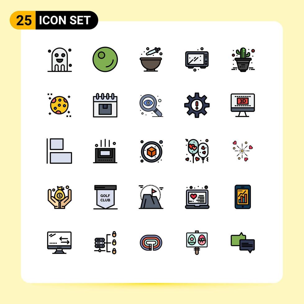 interface mobile ligne remplie couleur plate ensemble de 25 pictogrammes de four à fleurs coloration cuisine cuisson éléments de conception vectoriels modifiables vecteur
