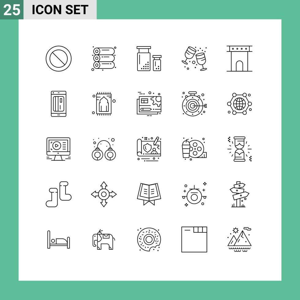 Pack de 25 lignes d'interface utilisateur de signes et symboles modernes de conception d'arc de colonne partie boisson éléments de conception vectoriels modifiables vecteur