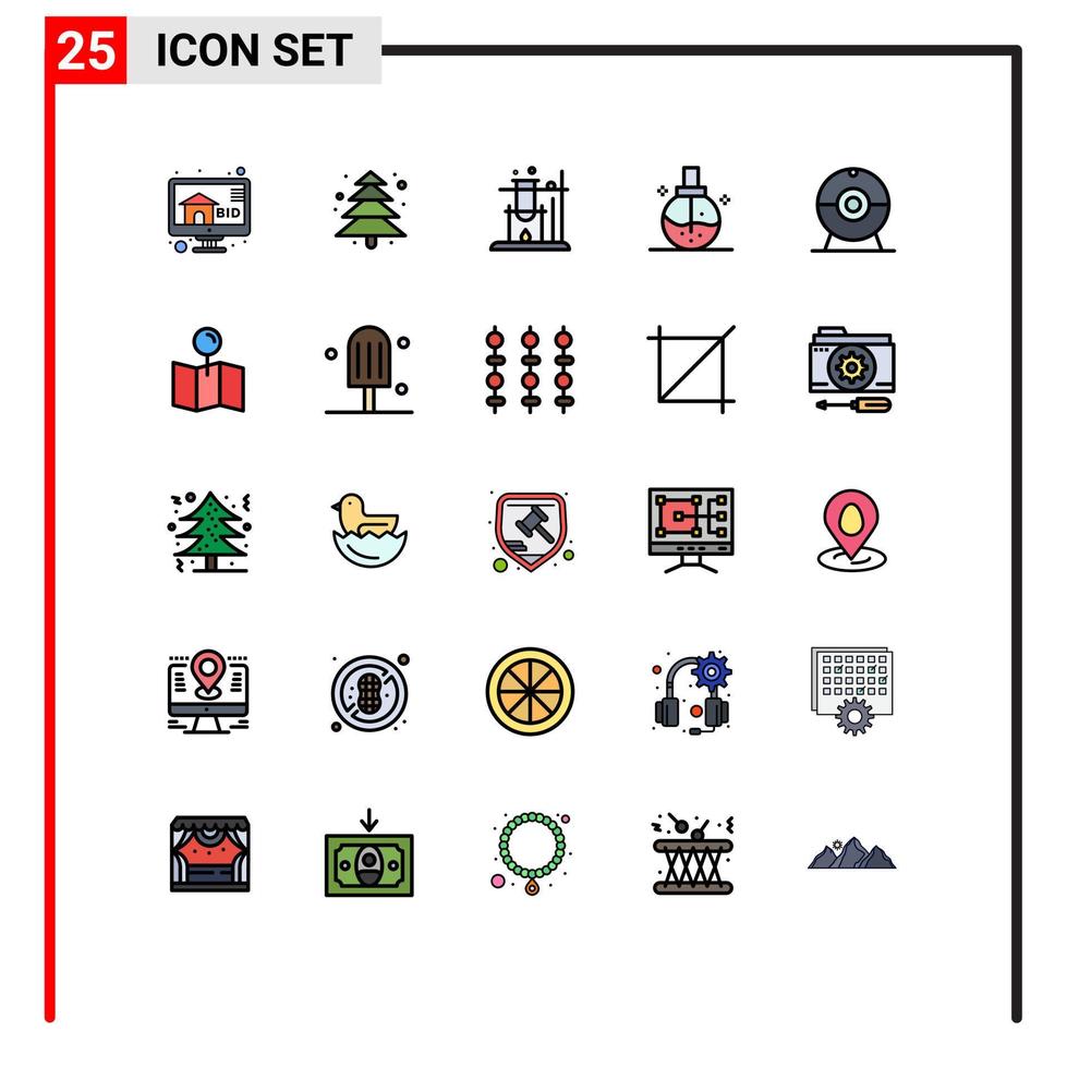 interface mobile ligne remplie couleur plate ensemble de 25 pictogrammes d'emplacement caméra espace cam santé éléments de conception vectoriels modifiables vecteur