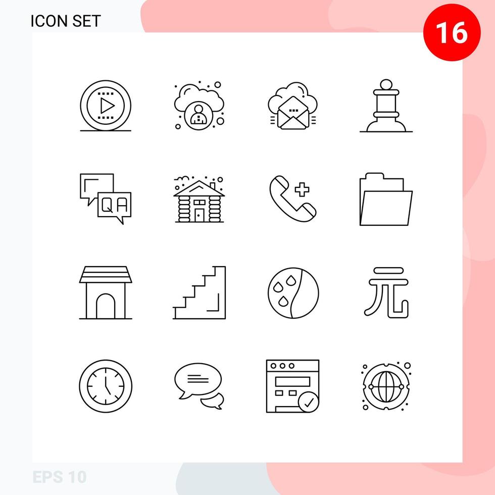symboles d'icônes universels groupe de 16 contours modernes d'éléments de conception vectoriels modifiables d'échecs de communication par e-mail vecteur