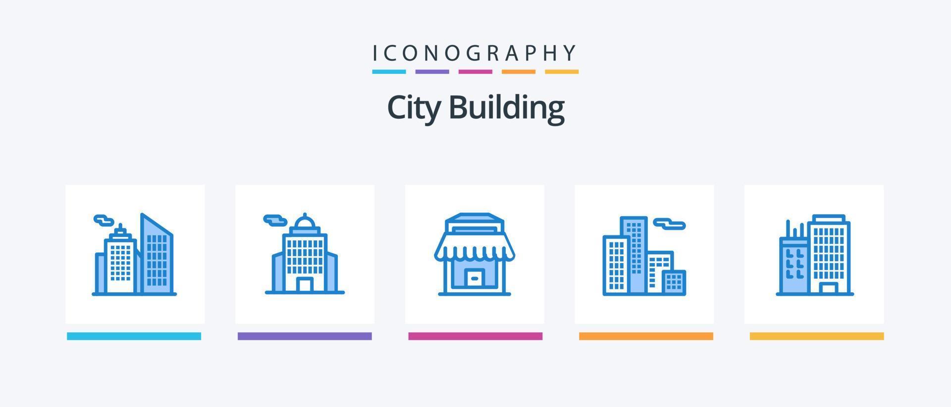 pack d'icônes bleues de construction de ville 5 comprenant. bureau. réel. entreprise. loger. conception d'icônes créatives vecteur