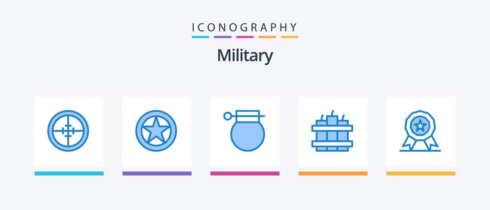 pack d'icônes bleu militaire 5 comprenant une minuterie. bombe. rang militaire. arme. militaire. conception d'icônes créatives vecteur