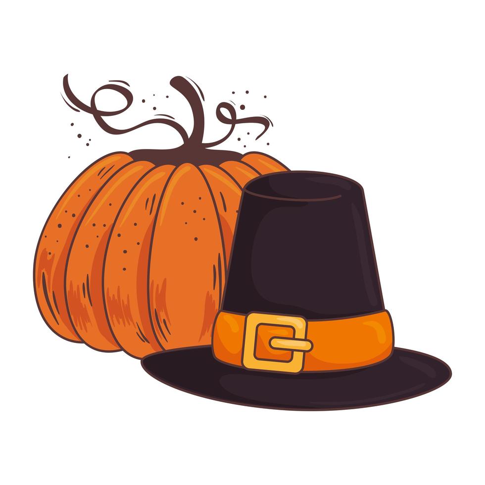 accessoire de chapeau de piligrim de Thanksgiving et citrouille vecteur