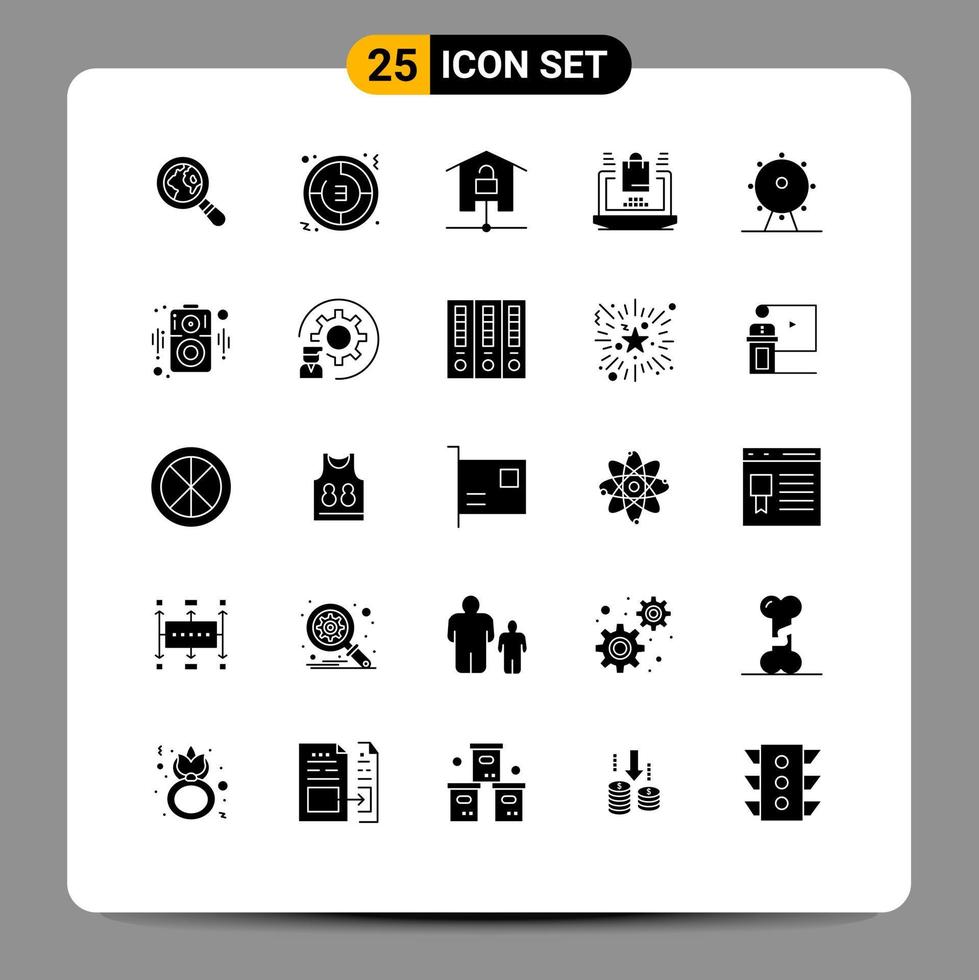ensemble de 25 symboles d'icônes d'interface utilisateur modernes signes pour les appareils en ligne de vacances technologie d'ordinateur portable éléments de conception vectoriels modifiables vecteur