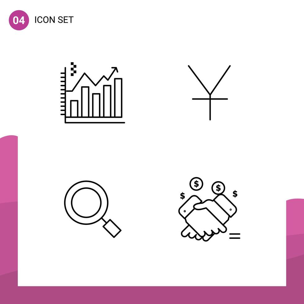 pack de 4 symboles universels d'analyse loupe graphique pièces de monnaie recherche éléments de conception vectoriels modifiables vecteur