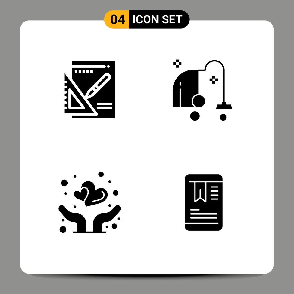 interface utilisateur pack de 4 glyphes solides de base de graphique amour succès équipement protéger les éléments de conception vectoriels modifiables vecteur