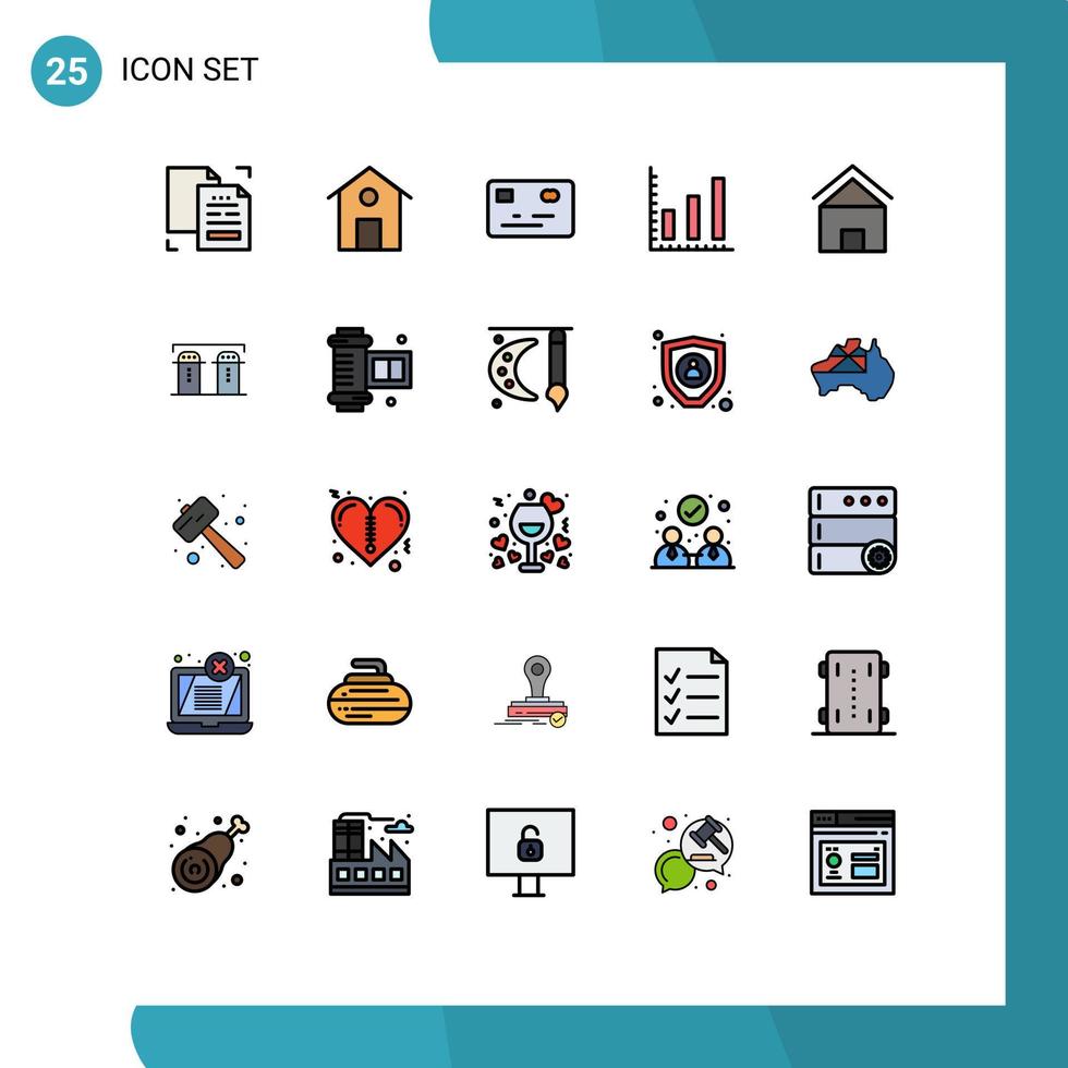 groupe de 25 couleurs plates de lignes remplies modernes définies pour la maison chalet villa carte de crédit statistiques de construction éléments de conception vectoriels modifiables vecteur