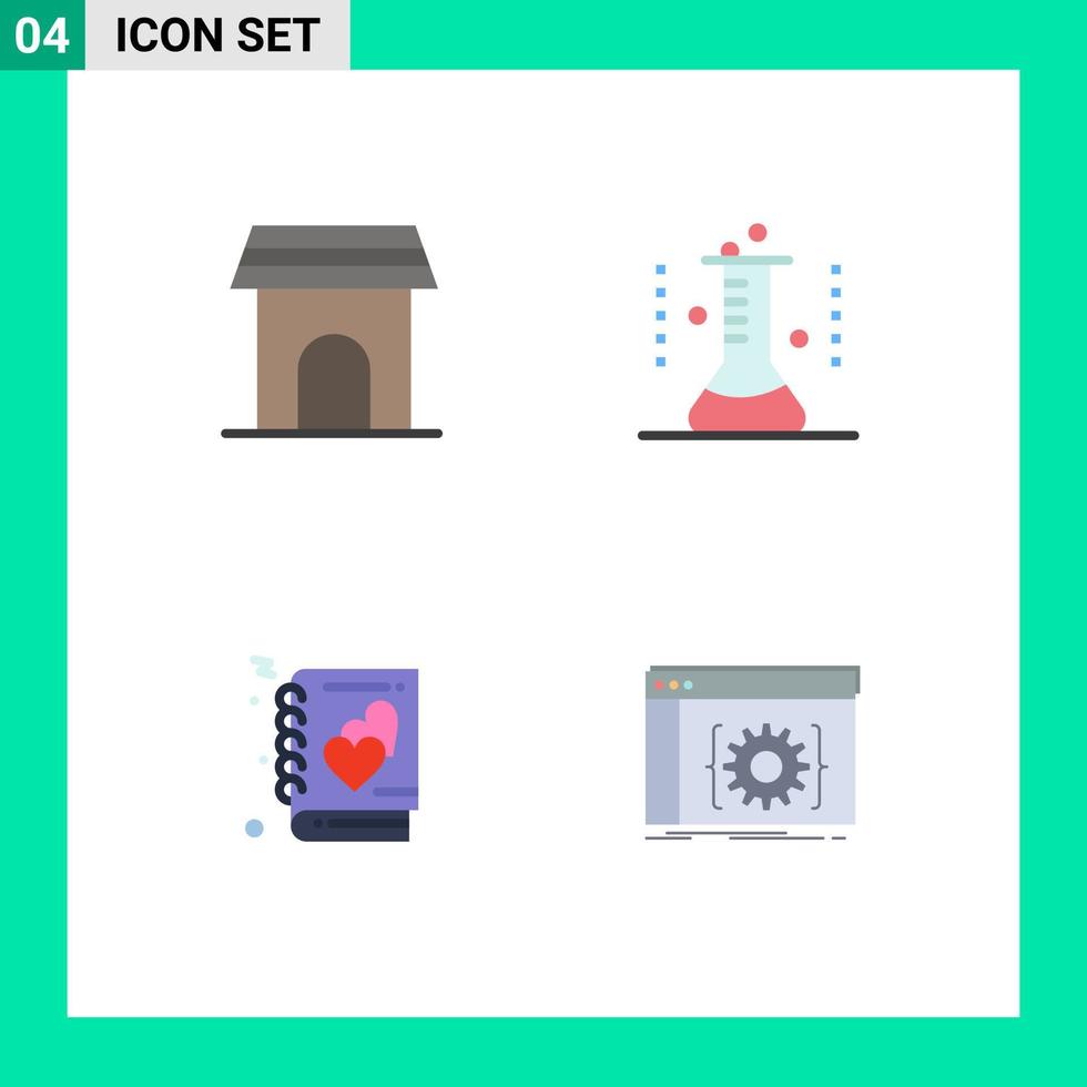 ensemble de 4 symboles d'icônes d'interface utilisateur modernes signes pour appartement tube à essai maison erlenmeyer fiole amour éléments de conception vectoriels modifiables vecteur