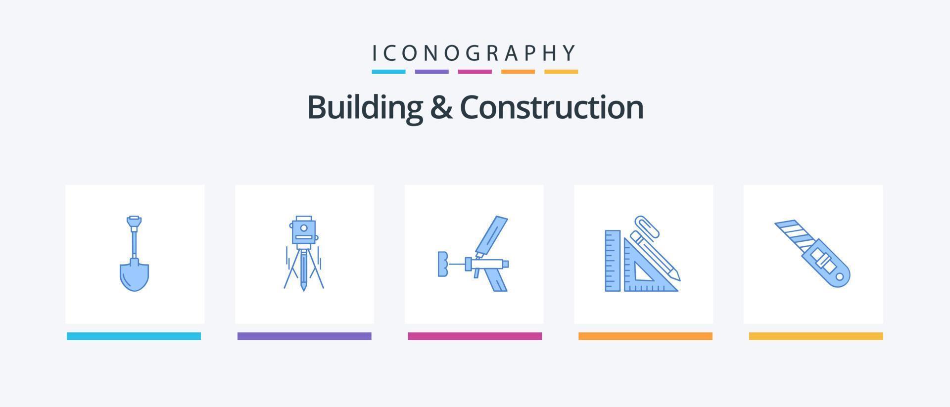 pack d'icônes bleues de construction et de construction 5, y compris l'échelle. outil. niveau. réparation. construction. conception d'icônes créatives vecteur