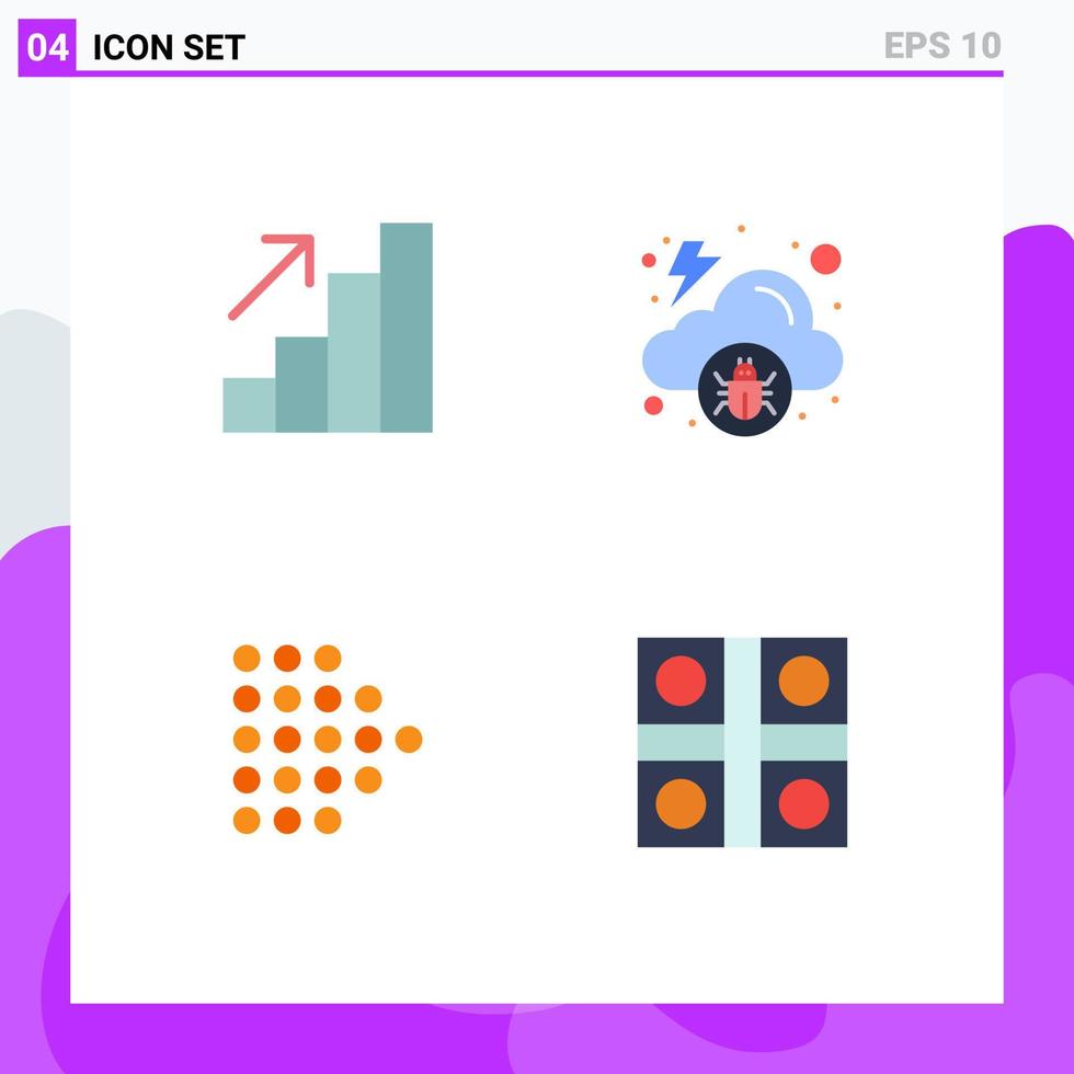 ensemble de pictogrammes de 4 icônes plates simples d'éléments de conception vectoriels modifiables ludo malware cloud en pointillés d'analyse vecteur