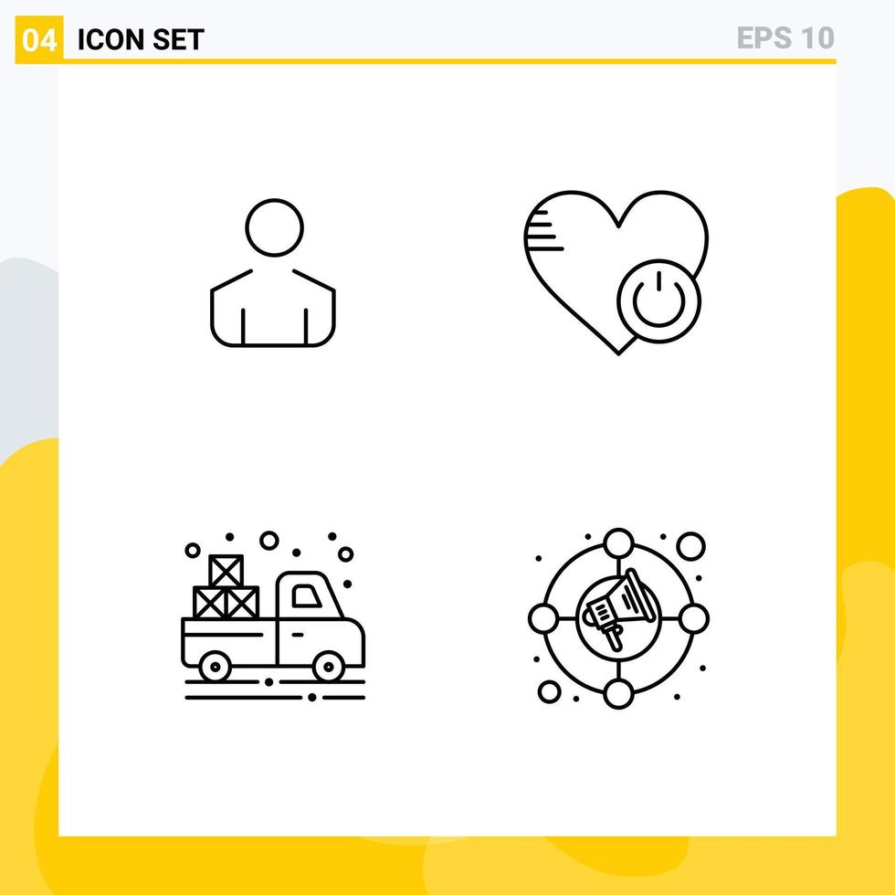 ensemble de 4 symboles d'icônes d'interface utilisateur modernes signes pour les éléments de conception vectoriels modifiables de l'agriculture de coeur d'arrêt de camion mâle vecteur