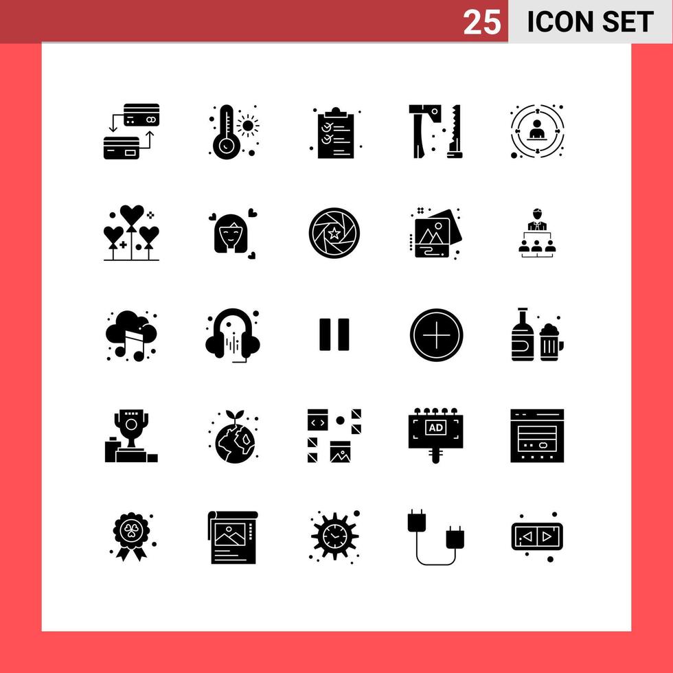 25 concept de glyphe solide pour les sites Web outils de gestion mobiles et d'applications clipper scie hache éléments de conception vectoriels modifiables vecteur