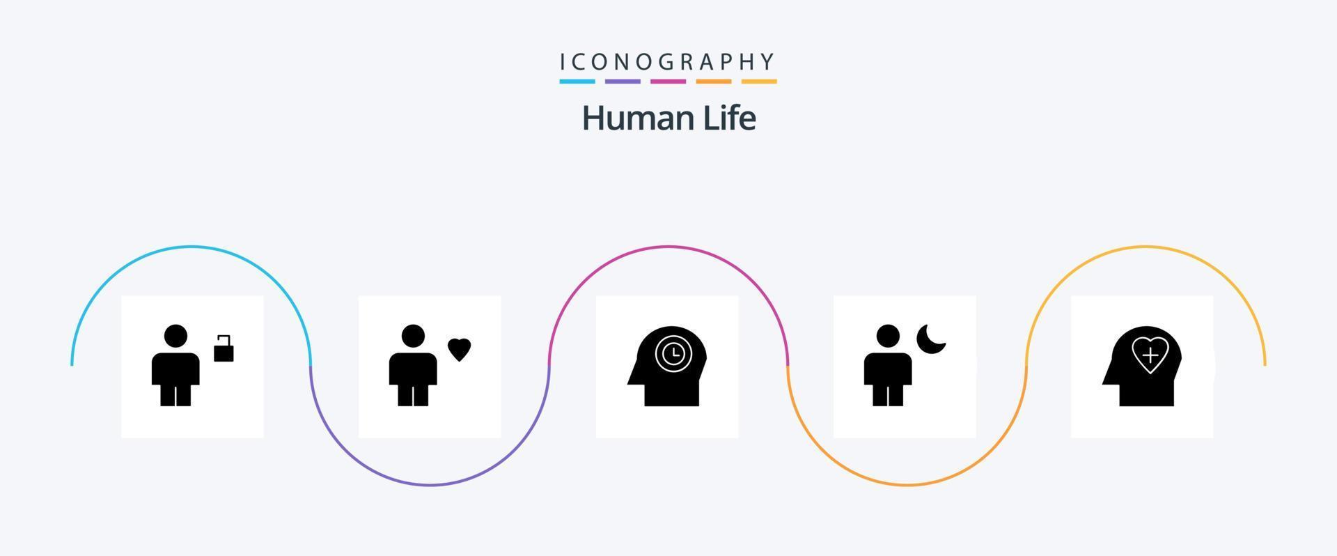 pack d'icônes de glyphe humain 5, y compris la nuit. humain. cœur. corps. temps vecteur