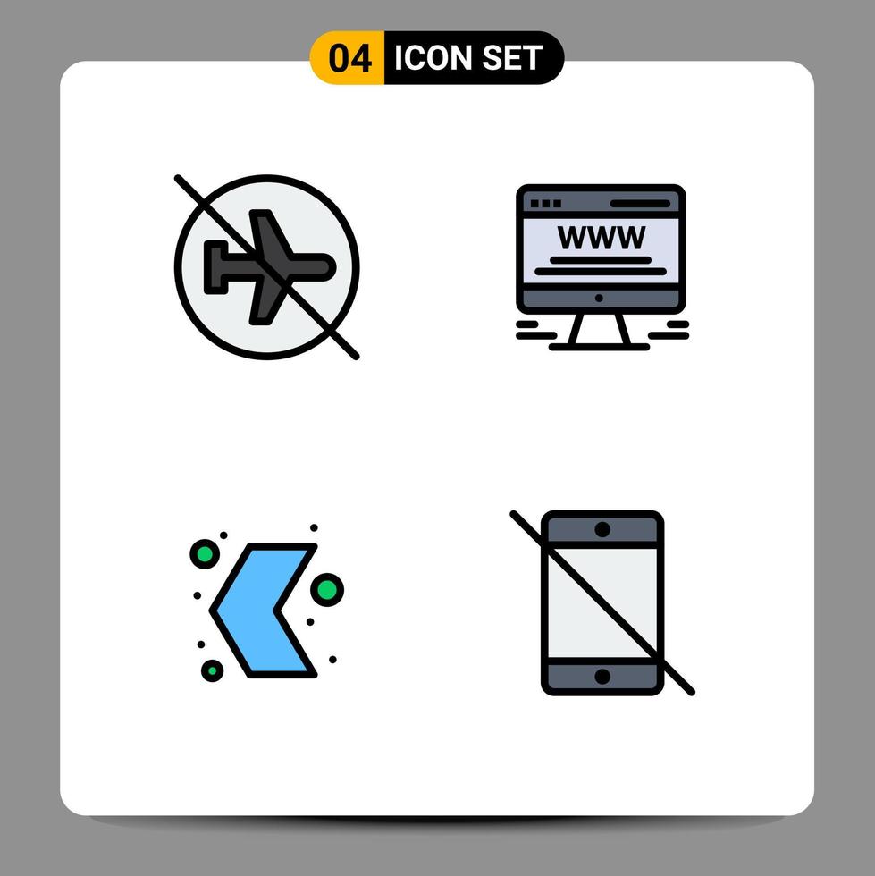 4 concept de couleur plate fillline pour les sites Web mobiles et les applications aéroport flèche hors panneau d'affichage éléments de conception vectoriels modifiables à gauche vecteur