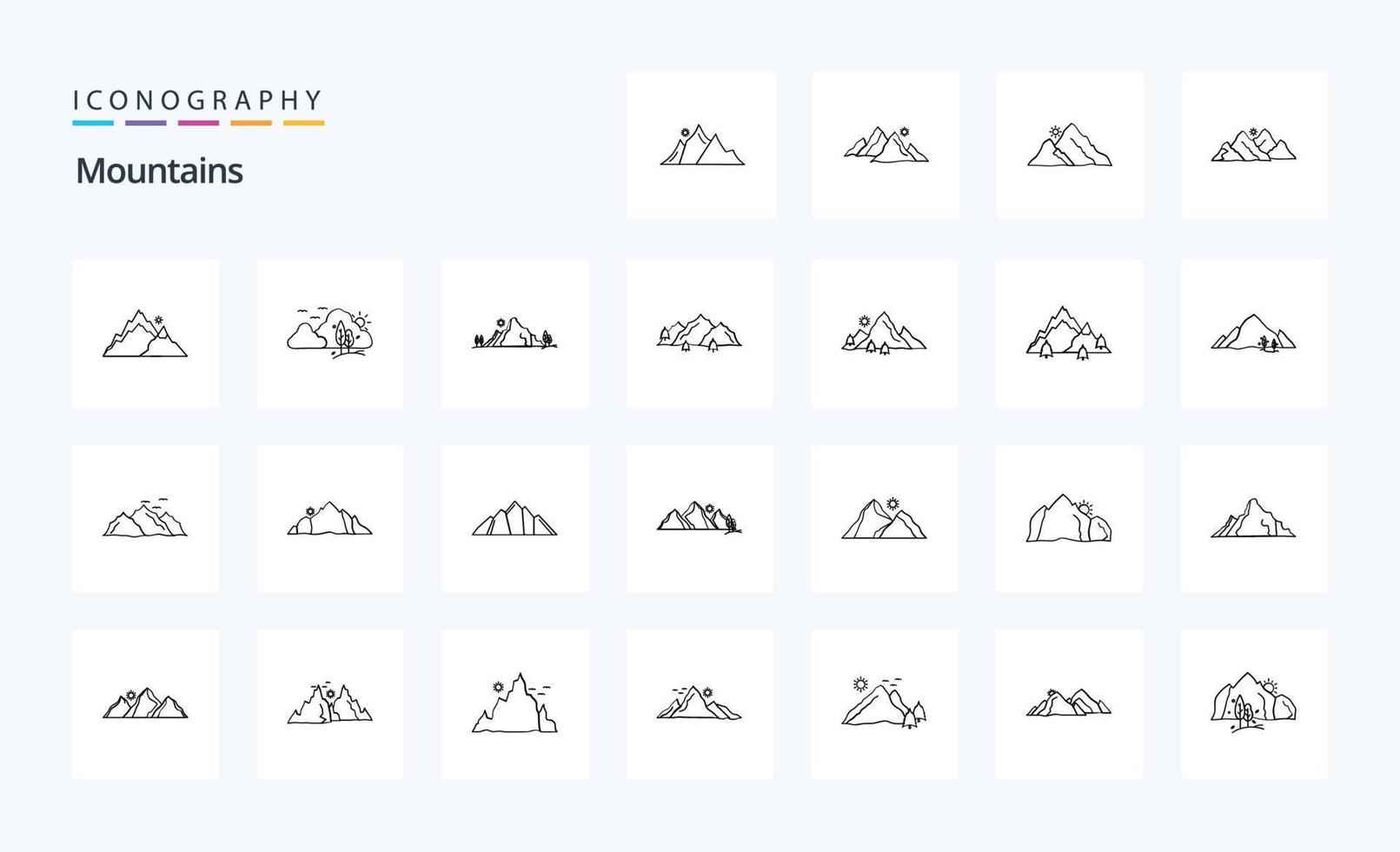 pack d'icônes de ligne de 25 montagnes vecteur