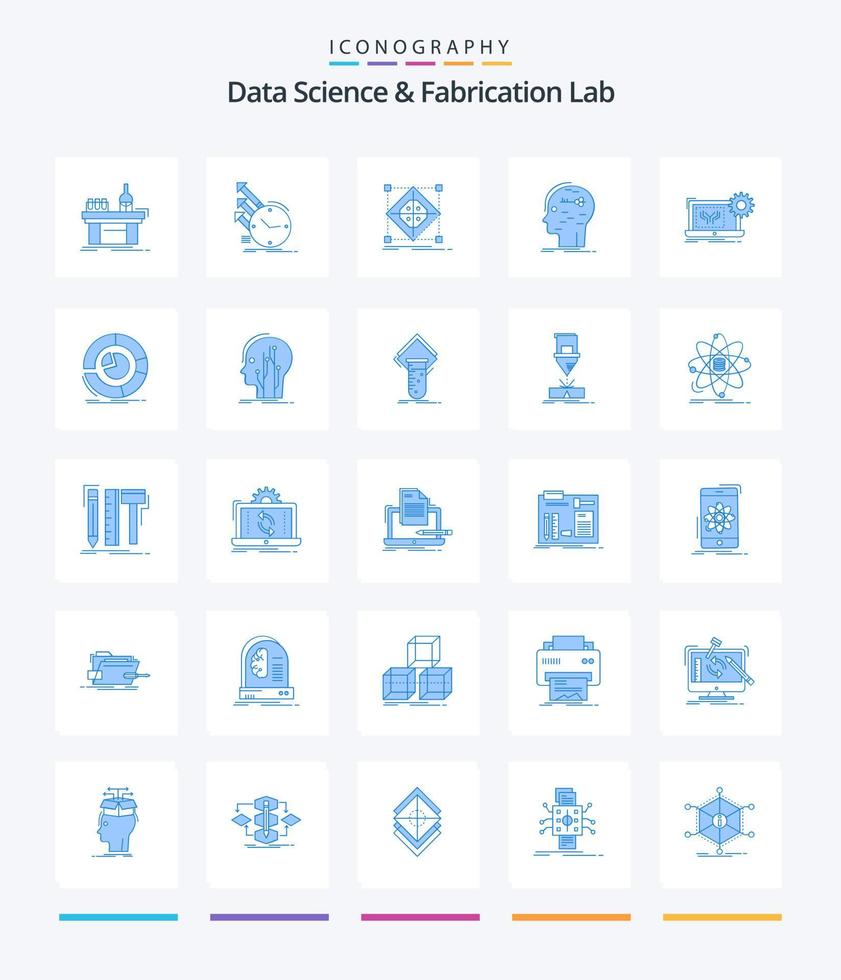 science des données créatives et laboratoire de fabrication 25 pack d'icônes bleues telles que le piratage. cerveau. régularités. préparation. grille vecteur