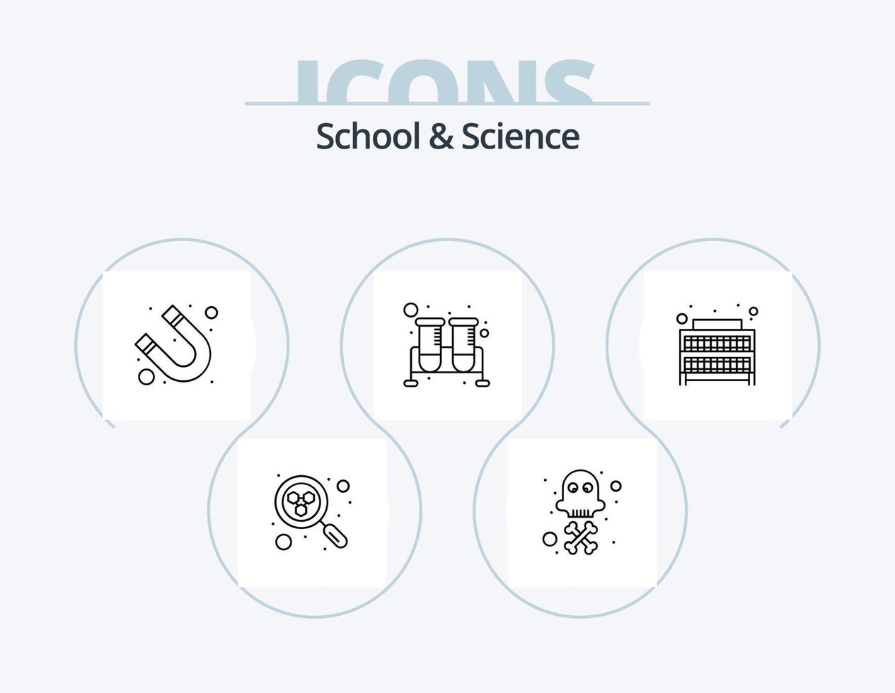 pack d'icônes de ligne scolaire et scientifique 5 conception d'icônes. géographie. recherche. attraction. science. atome vecteur