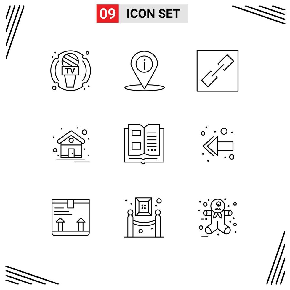 ensemble de 9 contours vectoriels sur la grille pour la maison de la chaîne de livres de connaissances éléments de conception vectoriels modifiables vecteur
