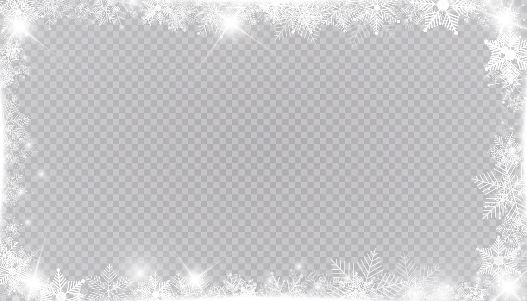 bordure de cadre de neige hiver rectangulaire avec étoiles, étincelles et flocons de neige vecteur