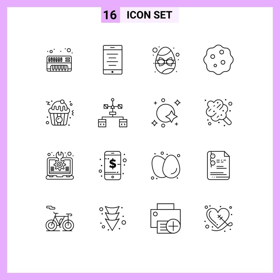 pack de 16 signes et symboles de contours modernes pour les supports d'impression Web tels que les éléments de conception vectoriels modifiables de médecine de cupcake de cadeau de nourriture d'application vecteur