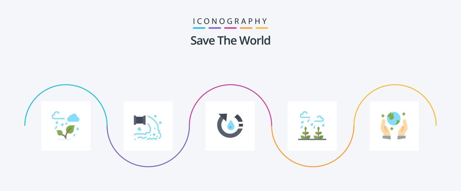 sauvez le pack d'icônes plat 5 du monde, y compris la vie. croissance. eau. environnement. nature vecteur