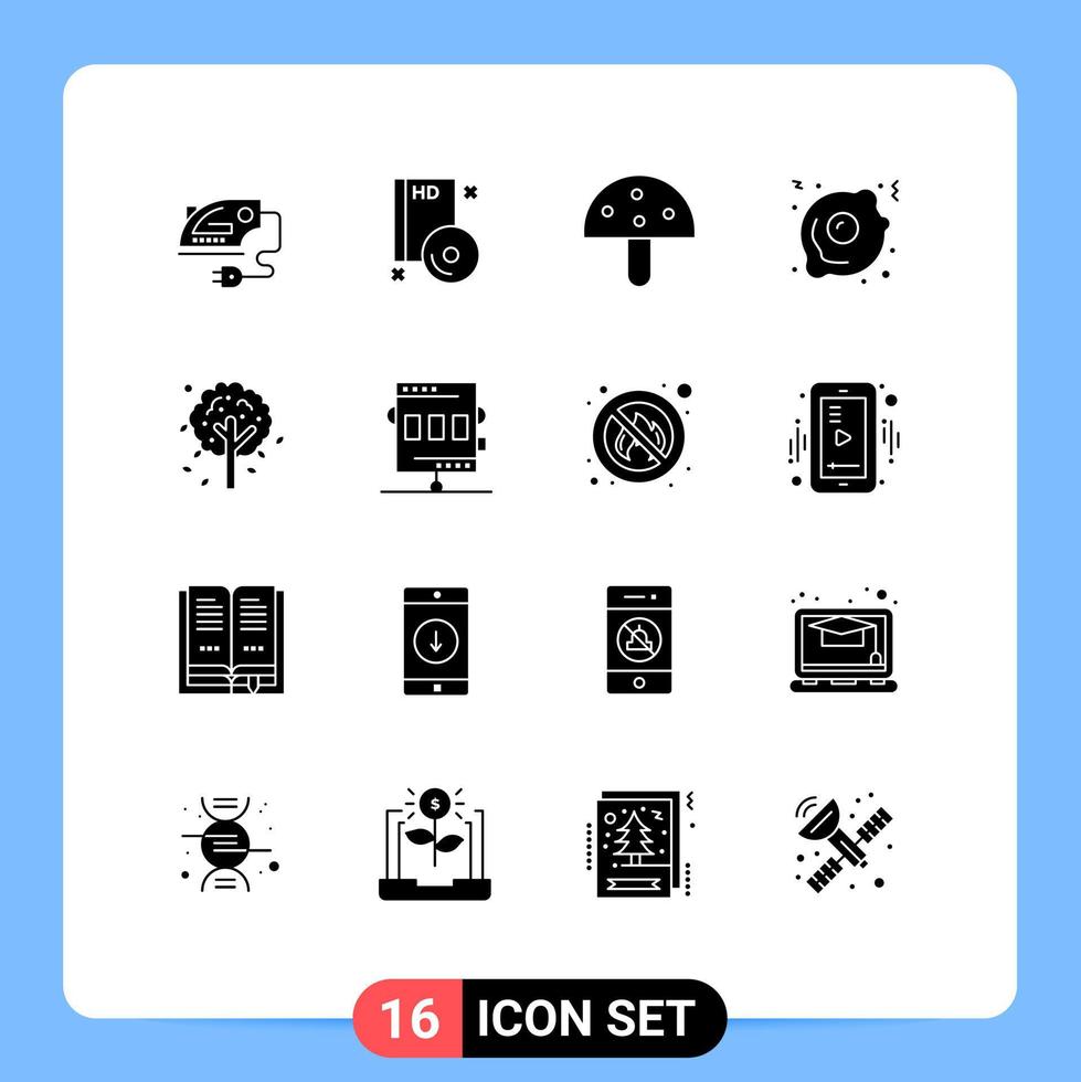 interface mobile glyphe solide ensemble de 16 pictogrammes d'automne restauration rapide dvd oeuf au plat nature éléments de conception vectoriels modifiables vecteur