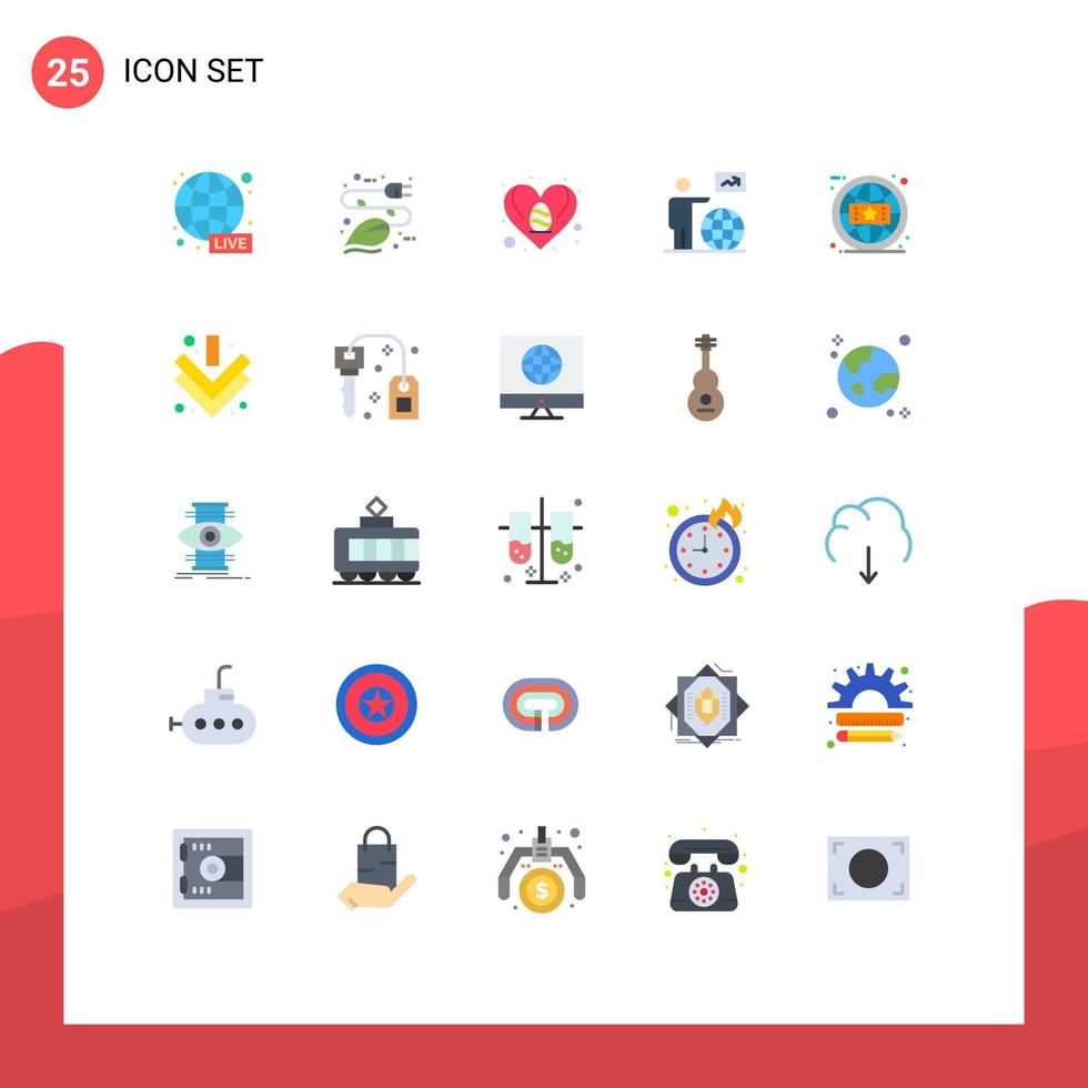 interface mobile ensemble de 25 pictogrammes de couleur plate de l'utilisateur go eco globe amour éléments de conception vectoriels modifiables vecteur