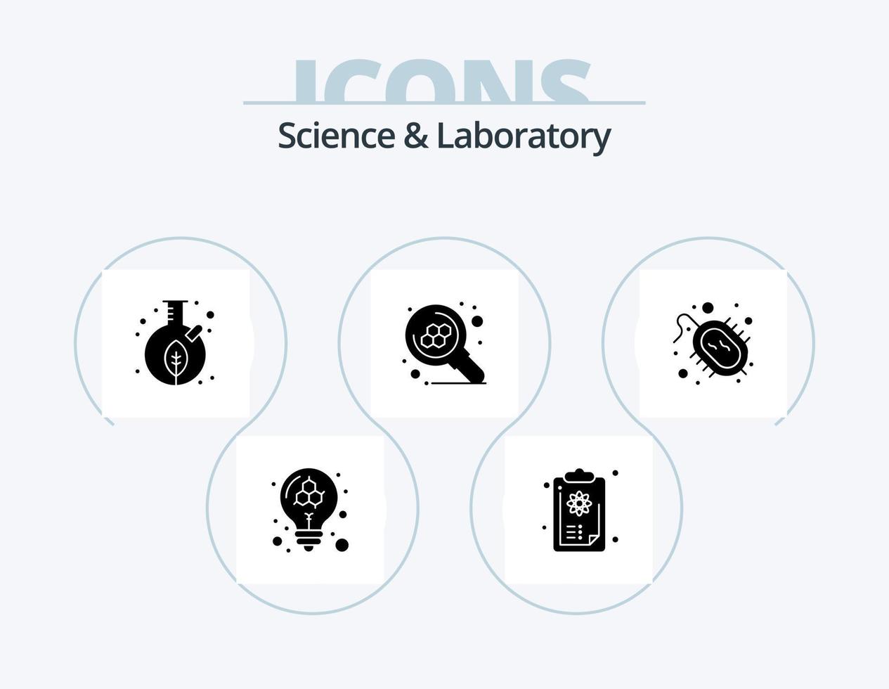 pack d'icônes de glyphe scientifique 5 conception d'icônes. bactéries. science. croissance. molécule. pot vecteur
