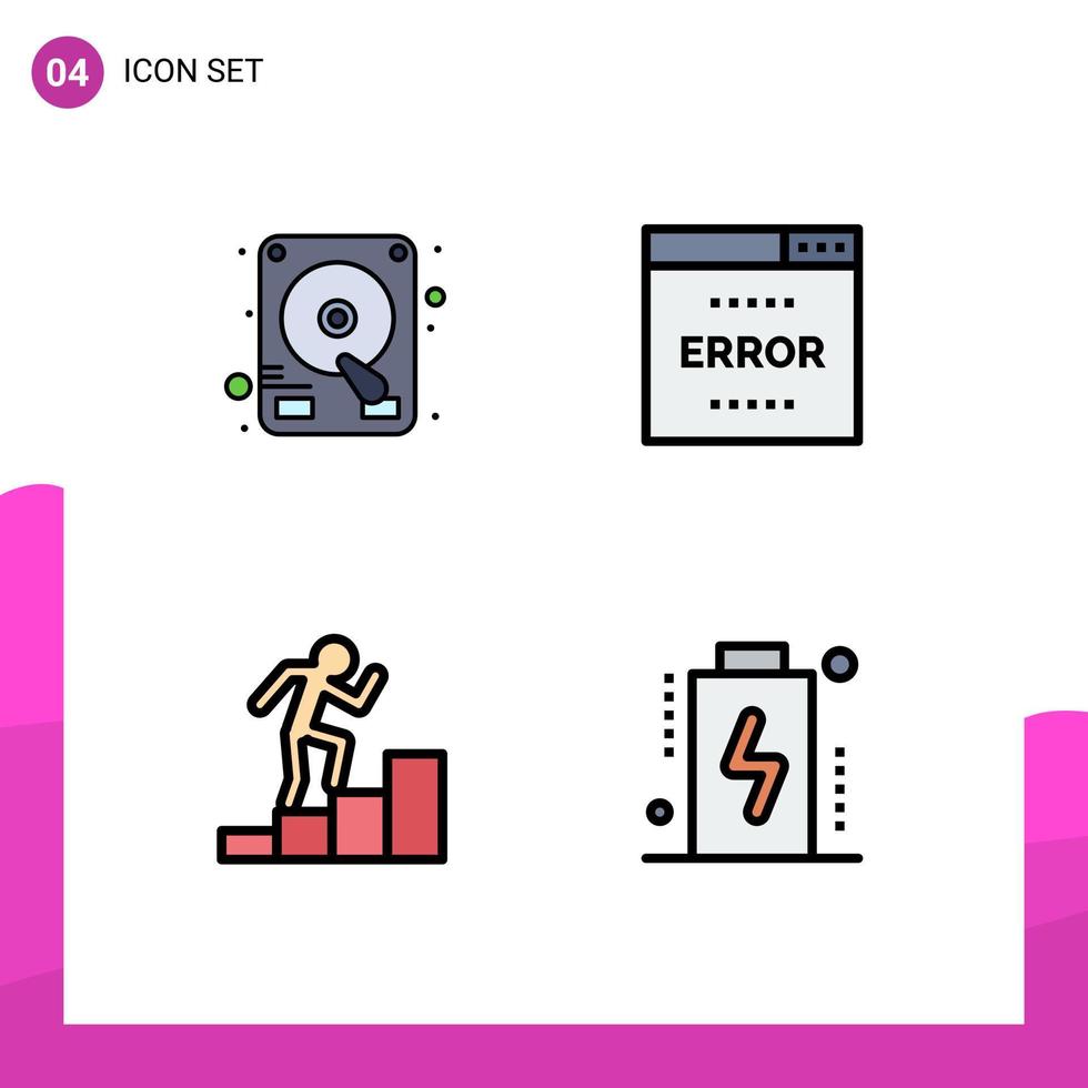 4 signes universels de couleur plate fillline symboles de la page d'erreur de l'employé du disque éléments de conception vectoriels modifiables de la batterie vecteur