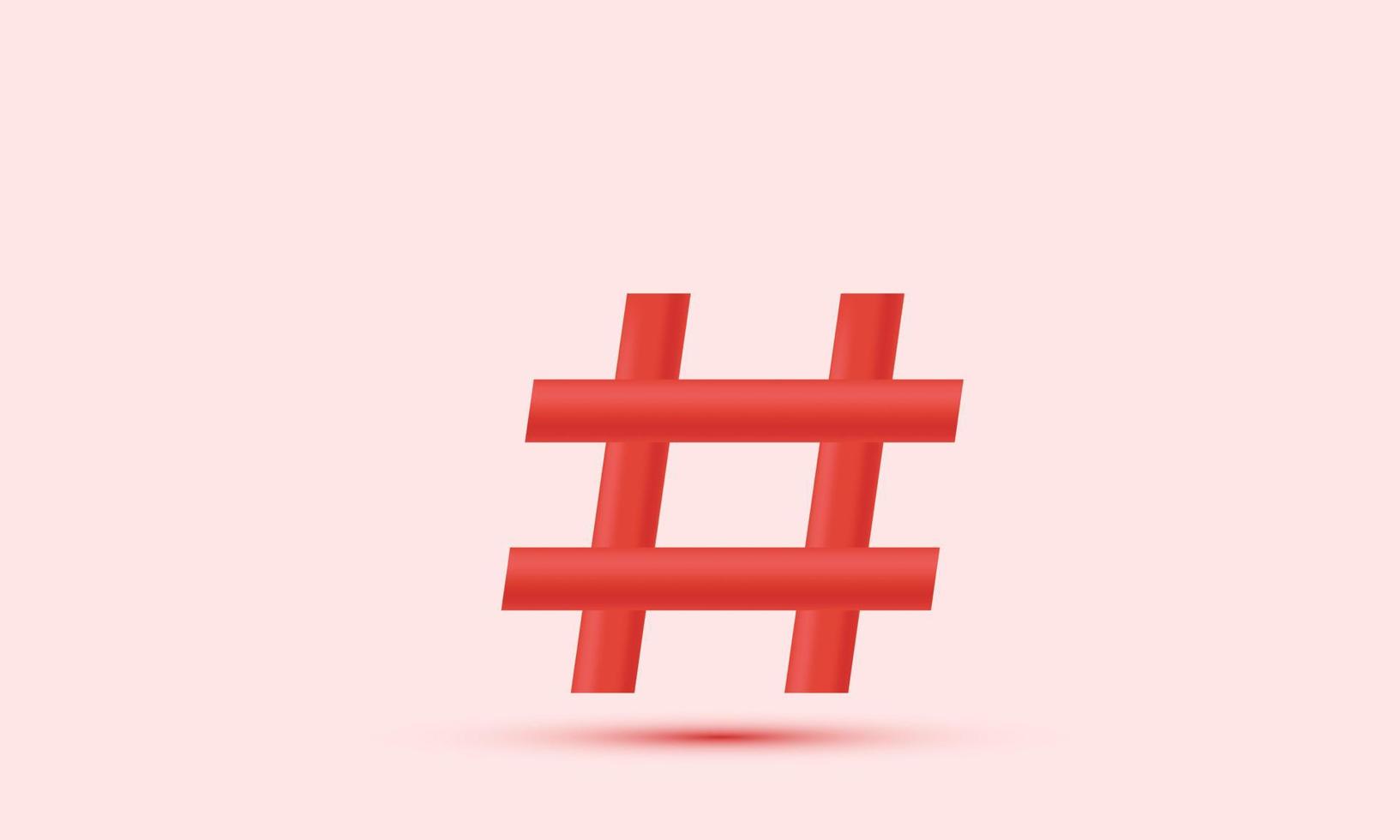 illustration réaliste icône de symbole de hashtag rouge 3d créatif isolé sur fond vecteur