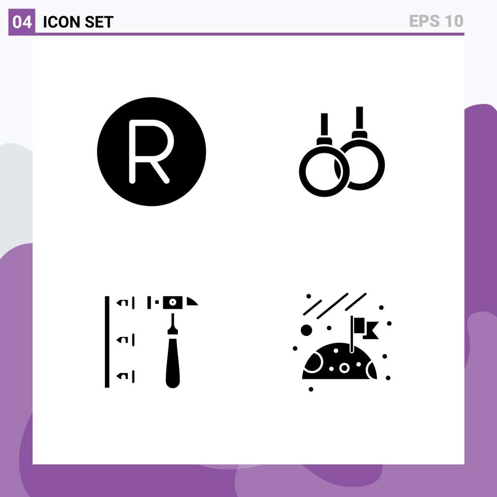 groupe de 4 signes et symboles de glyphes solides pour rand à tort zar sport éléments de conception vectoriels modifiables inefficaces vecteur