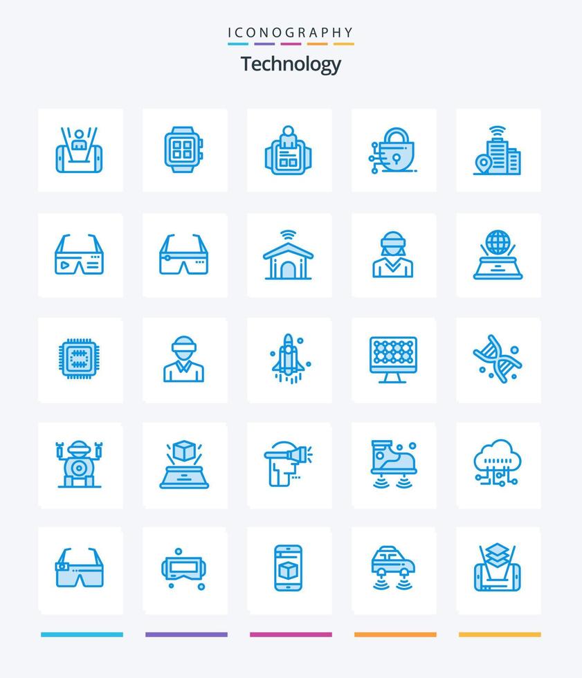technologie créative 25 pack d'icônes bleues telles que le wifi. technologie. montre. serrure. technologie vecteur