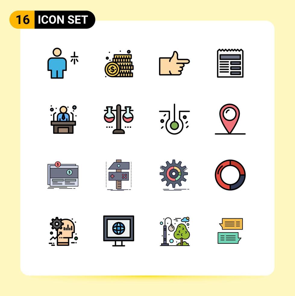 interface mobile ligne remplie de couleurs plates ensemble de 16 pictogrammes du texte de l'argent de base du candidat vote éléments de conception vectoriels créatifs modifiables vecteur