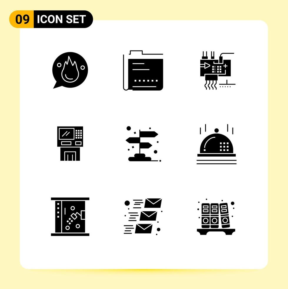 ensemble de 9 symboles d'icônes d'interface utilisateur modernes signes pour pièces de document atm électronique éléments de conception vectoriels modifiables vecteur