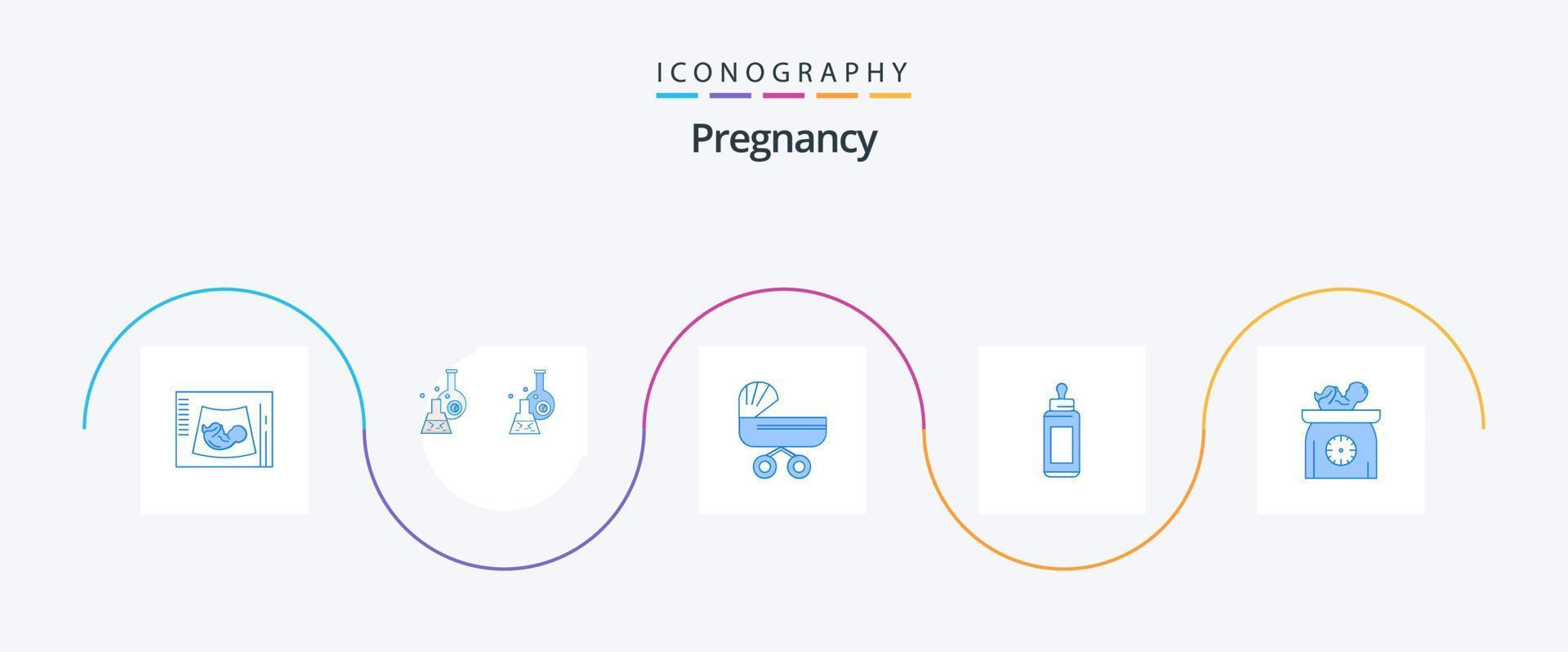 pack d'icônes bleu grossesse 5 comprenant une bouteille. tube. poussette. enfants vecteur