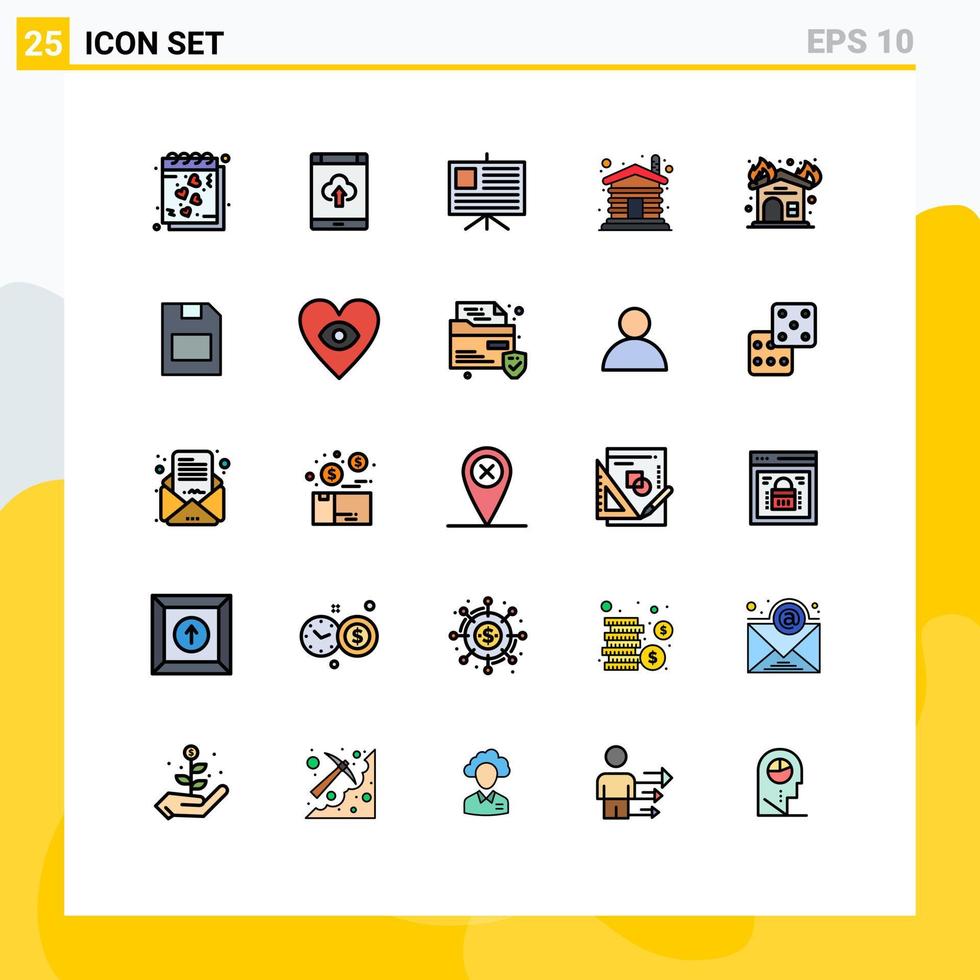 ensemble moderne de 25 couleurs et symboles plats en ligne remplis tels que le feu stockage en bois présentation du bois éléments de conception vectoriels modifiables vecteur