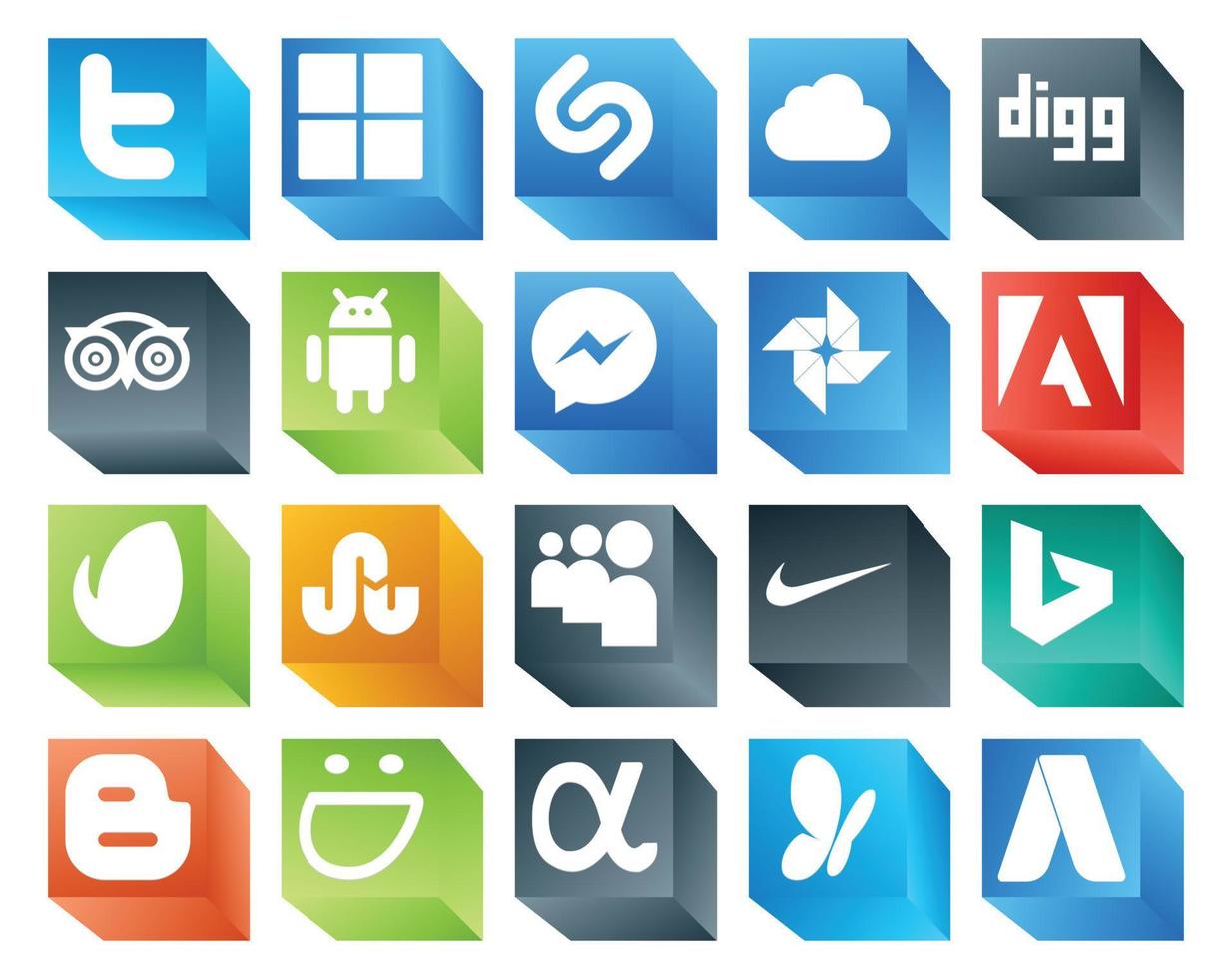 pack de 20 icônes de médias sociaux, y compris le blogueur nike android myspace envato vecteur
