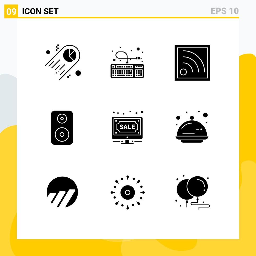 9 glyphes solides vectoriels thématiques et symboles modifiables d'enchères en ligne connexion woofer éléments de conception vectoriels modifiables vecteur