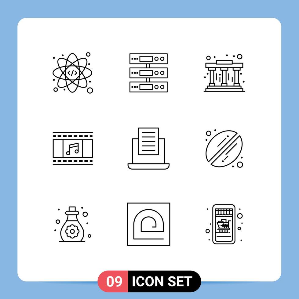 symboles d'icônes universels groupe de 9 contours modernes de texte ordinateur portable musée pellicule film éléments de conception vectoriels modifiables vecteur