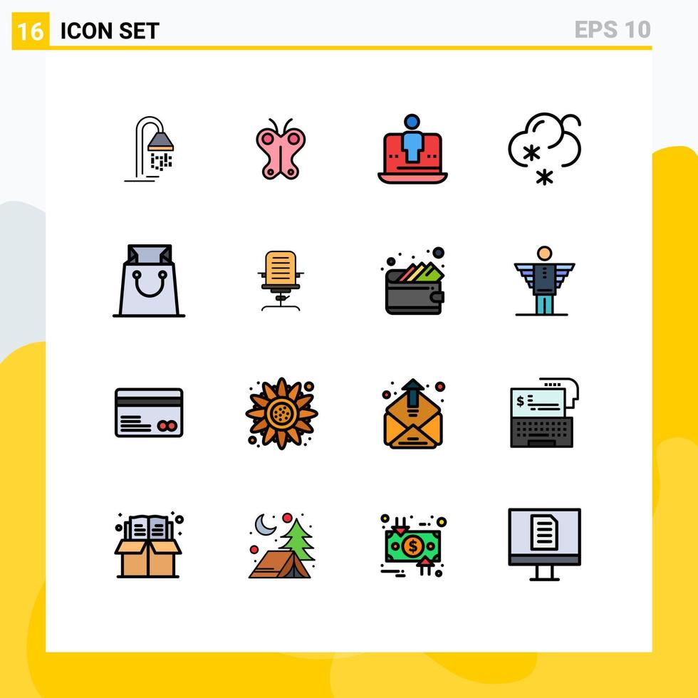 interface mobile couleur plate ligne remplie ensemble de 16 pictogrammes d'ordinateur météo magasin neige marketing éléments de conception vectoriels créatifs modifiables vecteur