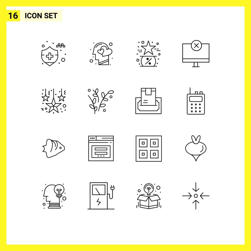 16 contours universels définis pour les applications Web et mobiles moniteur gadget appareils noirs étoiles éléments de conception vectoriels modifiables vecteur