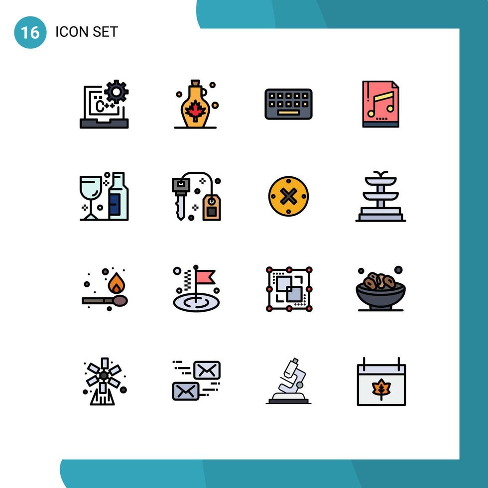16 interface utilisateur pack de lignes remplies de couleurs plates de signes et symboles modernes d'échantillons d'ordinateur pot d'eau carte audio éléments de conception vectoriels créatifs modifiables vecteur