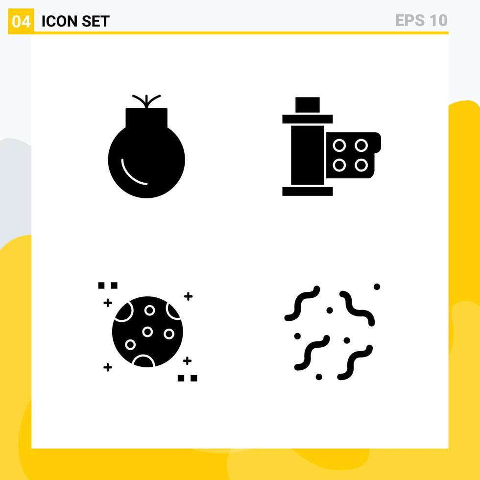 interface mobile glyphe solide ensemble de 4 pictogrammes d'armes à feu astronomie film espace éléments de conception vectoriels modifiables vecteur