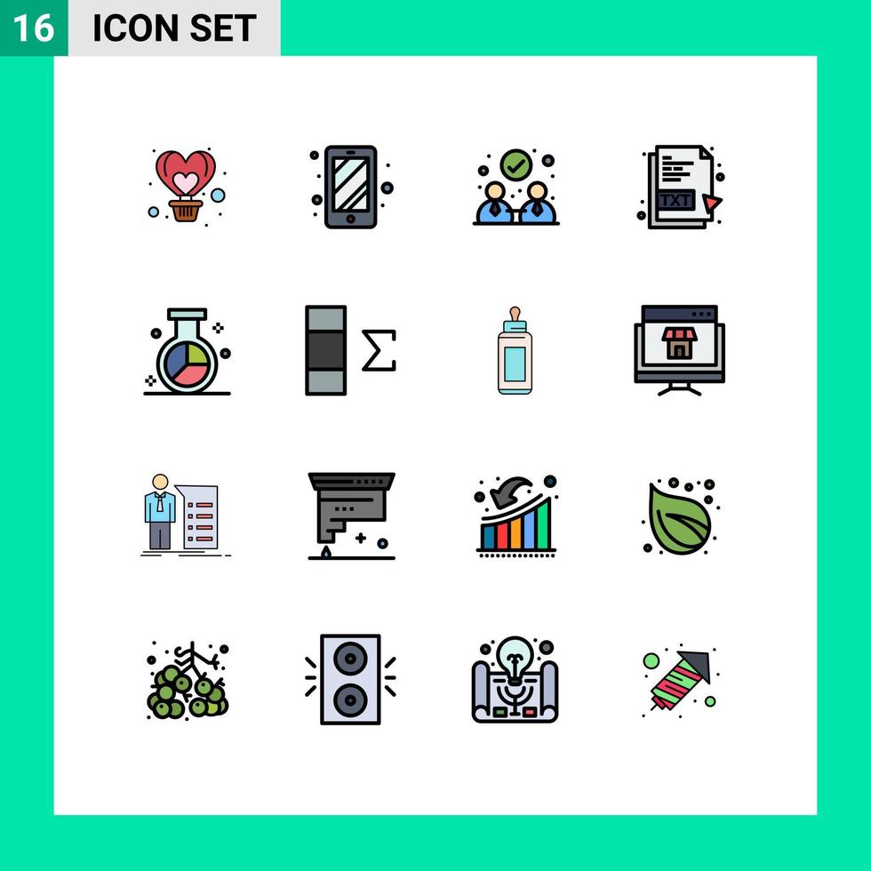 ensemble de pictogrammes de 16 lignes simples remplies de couleur plate de fichier d'accord de moteur de médias fichier txt modifiable éléments de conception de vecteur créatif