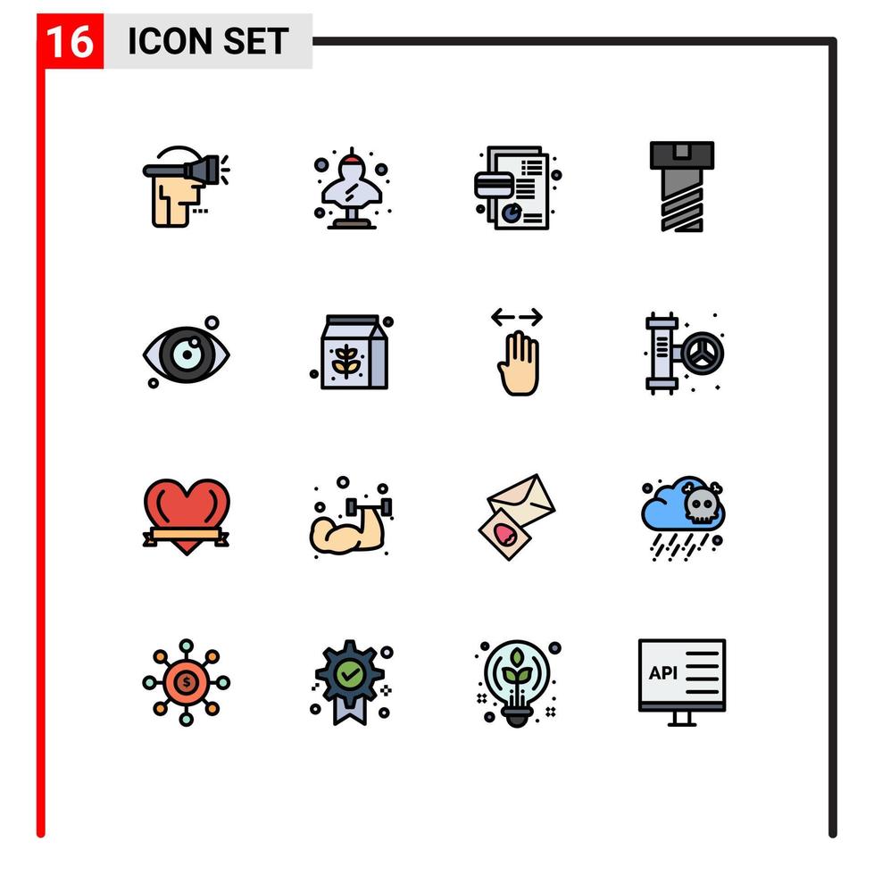ensemble moderne de 16 lignes et symboles remplis de couleurs plates tels que l'écrou à oeil boulon grec débit éléments de conception vectoriels créatifs modifiables vecteur